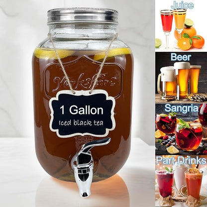 1 Gallon Glass Drink Dispenser for Parties, 1PCS Juice Lemonade Ice Tea Water Dispenser with Stand, HENABLE Beverage Dispensers with Spigot for BBQ, Picnic, Party - Image 5