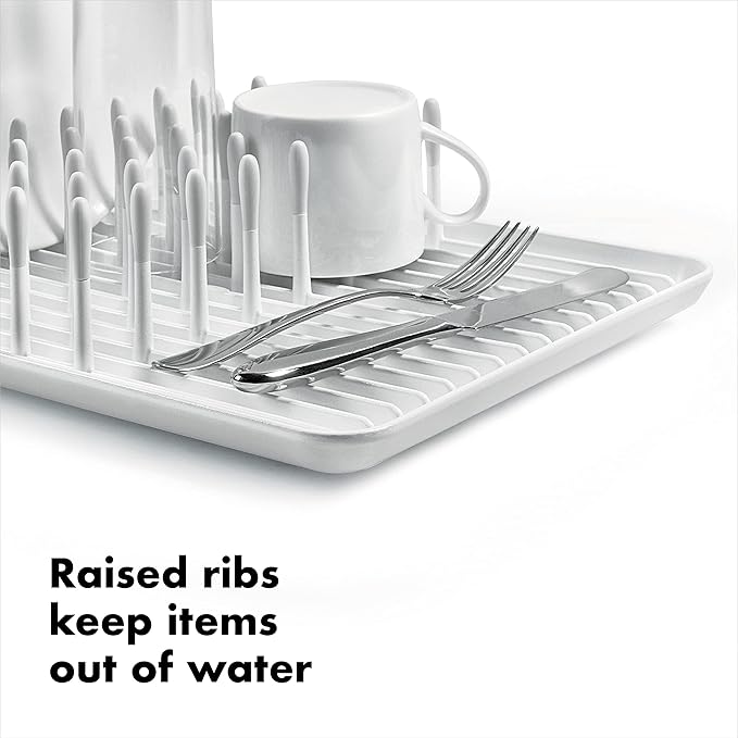 OXO Good Grips Compact Dish Rack Biscuit | For Dishware | 13-3/4 x 10-3/8 x 3-1/2 Inch | Non-Skid Feet | Pack of 4 - Image 4