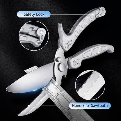 DRAGON RIOT Heavy Duty Poultry Shears - A Must Have Kitchen Shears for Chicken and Meat Cutting - Dishwasher Safe and Stainless Food Kitchen Scissors for Thanksgiving(Silver)