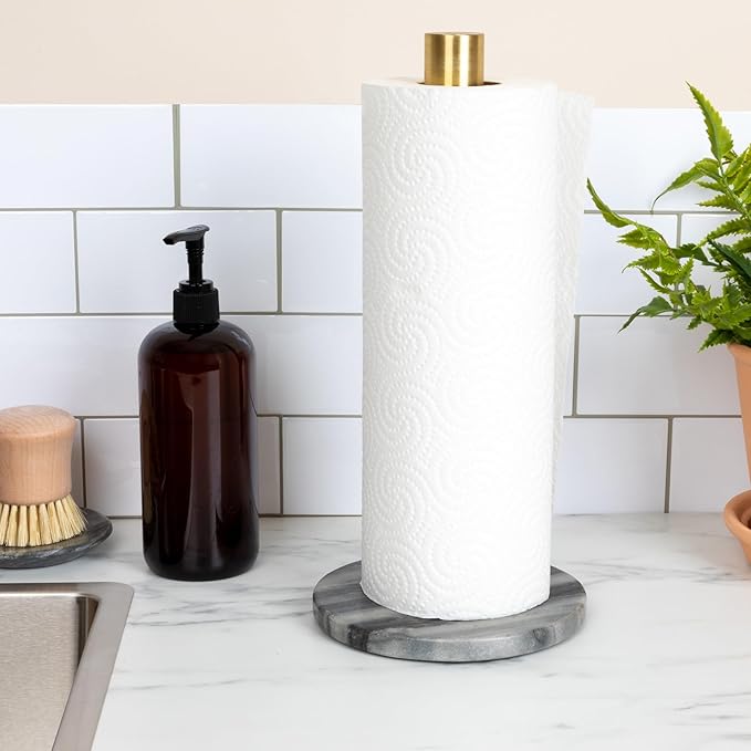 Modern Marble Paper Towel Holder with Brass Detail, Grey - Image 7
