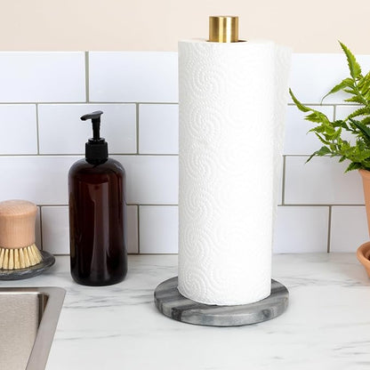 Modern Marble Paper Towel Holder with Brass Detail, Grey - Image 7
