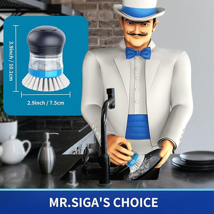 MR.SIGA Soap Dispensing Palm Brush, Kitchen Brush for Dish Pot Pan Sink Cleaning, Pack of 2, Navy/Blue - Image 3