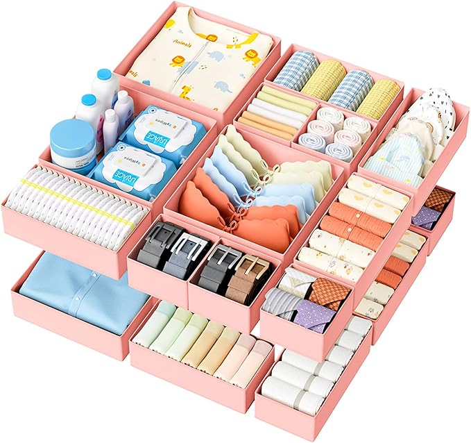 DIMJ Drawer Organizer Clothes Storage - 28 Pack Baby Dresser Organizer for Nursery, Foldable Closet Drawer Organizer Bins for Bedroom Organization, Fabric Storage Dividers for Socks, Underwears, Bras by DiMJ
