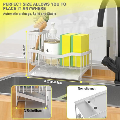 Fssvcd Maifan Sink Caddy Sponge Holder for Kitchen with Brush Holder and Stainless Steel Self Drain Tray, Rustproof Kitchen Sink Organizer for Sponge, Soap Dispenser Storage Accessories - Image 5