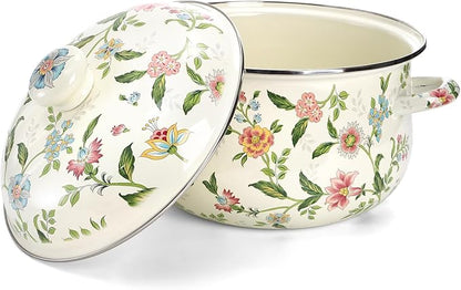Jucoan 5 Quart Enamel Stockpot with Lid, Green Floral Enamelware Cooking Pot with Dual Handles for Stovetop, Large Soup Pot Potpourri Simmer Pot Gift for Housewarming Bridal Shower Mother's Day - Image 3