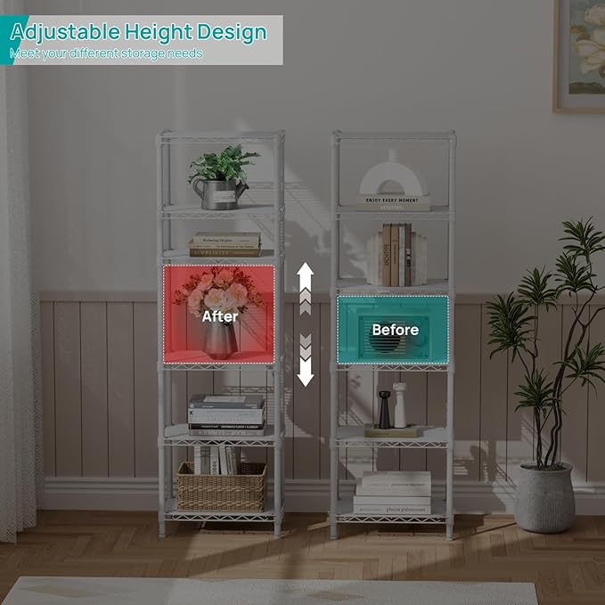 SINGAYE 6 Shelves Storage Shelf Wire Closet Bathroom Organizers Metal Pantry Kitchen Small Garage Shelving Unit Laundry Room Organization Home Corner Rack Estantes para Cocina White 10" Dx16 Wx60”H - Image 7