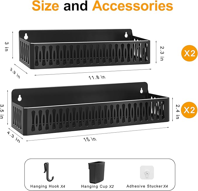 Sevenblue 4 Pack Large Magnetic Spice Rack for Refrigerator, Spice Rack Organizer, Moveable Magnetic Shelf Fridge Organizer with 4 Hooks for Kitchen and Oven Organization, Black - Image 5