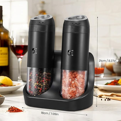 Rechargeable Gravity Electric Salt Grinder Set with Variable Grinding Speed, External Adjustable Coarseness, External Adjustable Coarseness, Charging Base and White LED Light,Black - Image 9