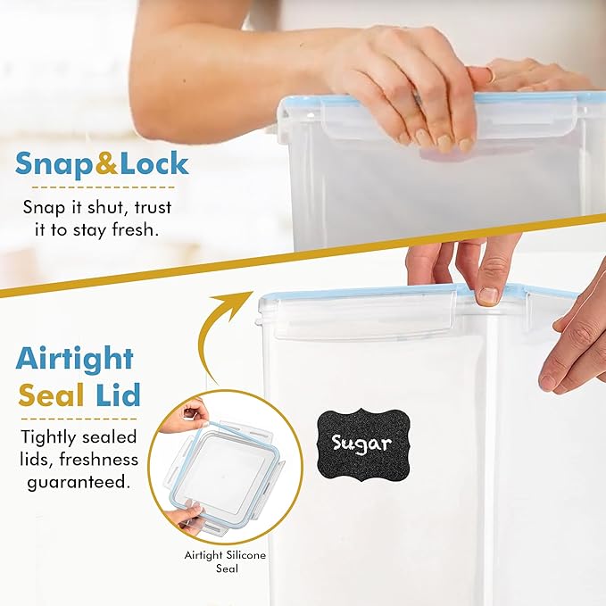 Shazo 2 PC (9.5L | 321 Oz) Extra Large Bulk Food Storage Containers with Airtight Lids for Flour, Sugar, Rice, Cereal & Pasta - Leakproof, BPA-Free Plastic Canisters for Kitchen & Pantry Organization - Image 7