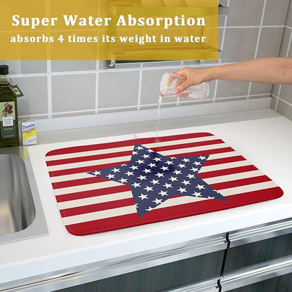 Blue Star Patriotic July of 4th Dish Drying Mat for Kitchen Counter 18x24 Independence Day Red Striped Absorbent Reversible Microfiber Drying Mats Kitchen Countertop Protector Dishes Drainer Rack Pad - Image 7
