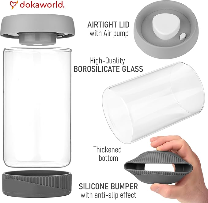 Glass Canisters Set - Kitchen Leakproof Seal Food Storage Jars - Coffee Bean Container - Pack of 5 Glass Canisters With Vacuum Airtight Lids for Cereal, Pet Treats, Nuts, Candy - Image 4
