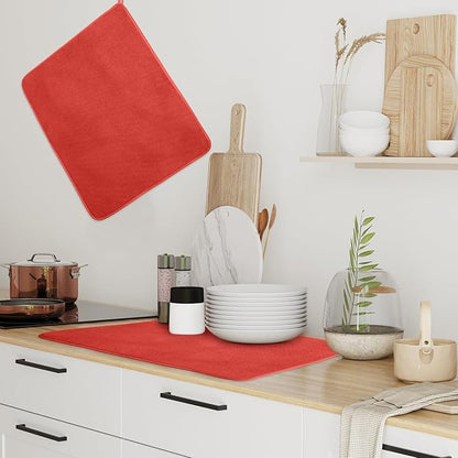 Hushee 2 Pack Extra Large Dish Drying Mat Microfiber Absorbent Dish Drying Pad Large Size Dishes Drainer Mats for Countertop, Sink, Refrigerator or Dryer (30 x 24 Inch,Red) - Image 4