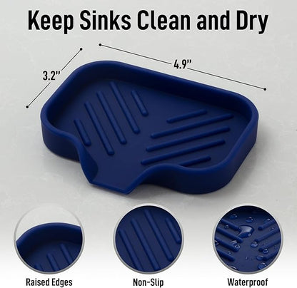 Zulay Kitchen Small Silicone Sponge Holder (4.9x3.3”) – Space-Saving Sink Organizer Tray for Sponge, Soap, Brush & More – Compact Non-Slip Dish for Kitchen & Bathroom (Dark Blue) - Image 4