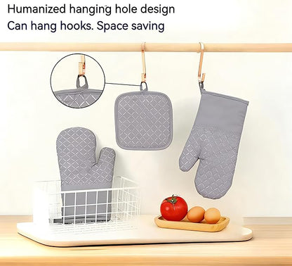Oven Mitts and Pan Racks 4-Piece Set, Extended Kitchen Oven Mitts and Pan Racks, Heat Resistant 500 °F, Silicone Non-Slip Surface for Baking and Cooking (Grey) - Image 5