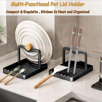 Spoon Rest with Lid Holder, Stainless Steel Lid Holder While Cooking & Organizer with Detachable Drain Tray, Anti-Rust Countertop Space Saver for Spoons, Spatulas (Black) - Image 5