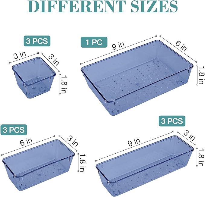 StorMiracle 10 PCS Drawer Organizer Set, 5 Varied Size Bathroom and kitchen Drawer cabinet organizer Trays, Clear Storage Bins for Makeup, Jewelry, Utensils and Gadgets, Dark Blue - Image 2