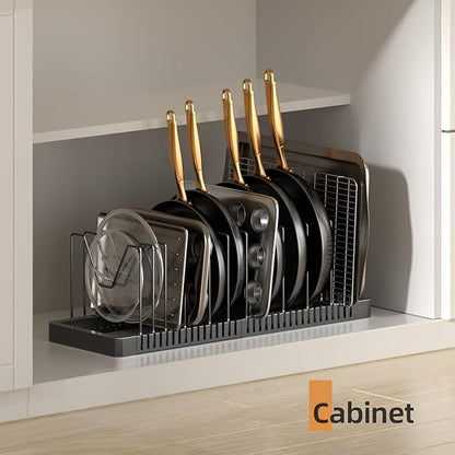 PanPanPal Pots and Pans Organizer under Cabinet, Expandable Pot Lid Organizer Holder with 12 Adjustable Compartment, Pan Organizers inside Cabinet for Lids, Bakeware, Kitchen Storage Pot Rack, Black - Image 6