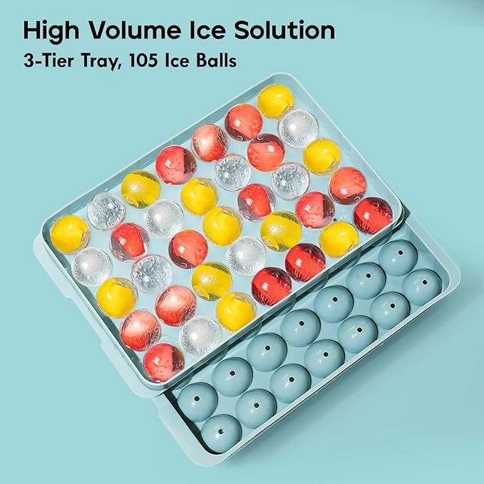 Ice Cube Trays with Lid and Bin, 1.0 IN Small Round Ice Cube Mold - 3 Pack(35 per Tray) Easy Release Stackable Ice Ball Maker Iced Bucket Kits, Circle Ice Tray for Cocktail, Whiskey & Drinks,BPA-Free - Image 2