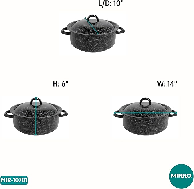 Mirro 4.5 Quart Traditional Vintage Style Black Speckled Enamel on Steel Dutch Oven with Lid, (MIR-10701) - Image 2