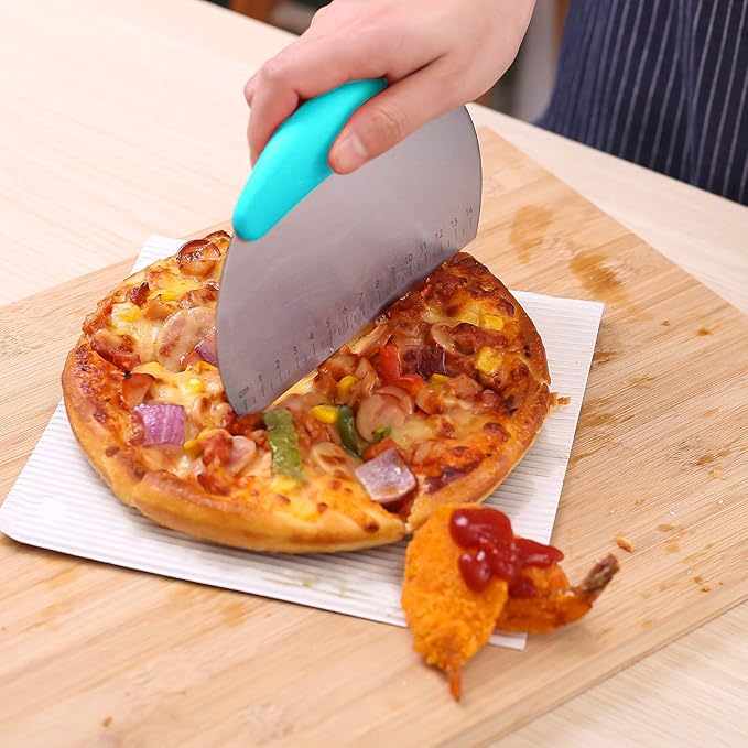 1 pcs Dough Pastry Scraper Chopper/Stainless Steel Dough Scraper Cutter with Ergonomic Rubber Non-Slip Grip/Dough Scraper Cutter/Pro Pastry Pizza Cutter Chopper (Blue) - Image 7
