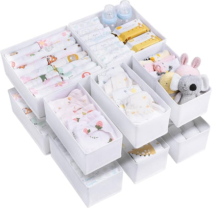Vtopmart 12 Pack Baby Clothes Organizer, Dresser Drawer Organizer for Baby Clothing, Foldable Fabric Closet Drawer Storage Bins, Nursery Dresser Dividers for Bra, Socks, Ties, Scarf by Vtopmart