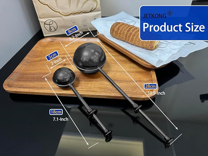 JETKONG 2 Pcs Flour Sifter, Stainless Steel Flour Duster for Bread Baking, Bakers Dusting Wand for Powdered Sugar and Spices (Small+Large, Black) - Image 3