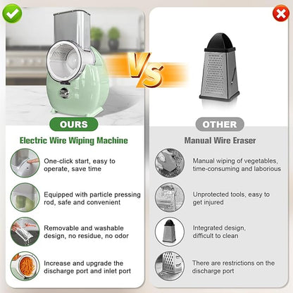 Electric Cheese Grater for Block Cheese - 3 in 1 Rotary Cheese Grater Electric Rotary Grater Salad Shooter Electric Slicer for Cheeses, Fruits, Vegetables and Nuts (Green, L)