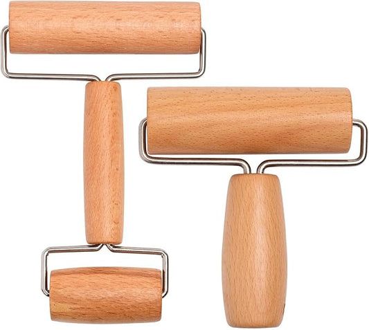Whaline Wood Pastry Pizza Roller 2 Pieces Non Stick Wooden Rolling Pin for Home, Kitchen Baking Cooking Easy to Handle (T-Maple and H-Maple)