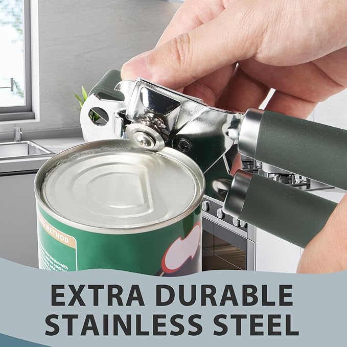 Safring Can Opener Manual, Heavy Duty Handheld Strong Can Opener with Soft Touch Handle, Sharp Blade Smooth Edge, Can Openers with Multifunctional Bottle Opener, Hunter Green - Image 4