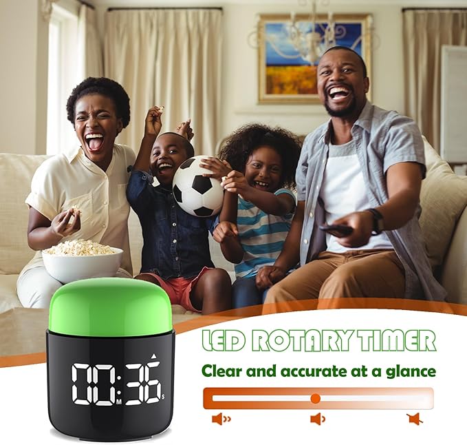 Table Twist Timer, Large LED Display Stopwatch, Silent & Loud Alarm, 199 Minute Countdown & Up, Vintage Night Light, for Kitchen Cooking Meeting Teacher Classroom Office Yoga Fitness Games (Green)