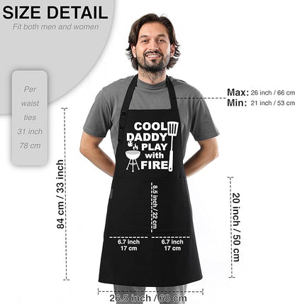 TOSHE Funny Apron Waterdrop Resistant Cotton Apron with adjustable Aprons for Women with Pockets 12 Color option Cooking (Black - Cool Daddy Play with Fire) - Image 6