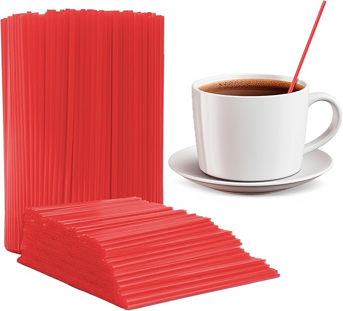 Prestee 2000 Count Red Coffee Stirrers - 5 Inch Plastic Stir Sticks for Hot and Cold Beverages - Disposable Coffee Straws for Drinks, Tea, and Cocktails - Bulk Slim Stirrer for Coffee and Bars by Prestee