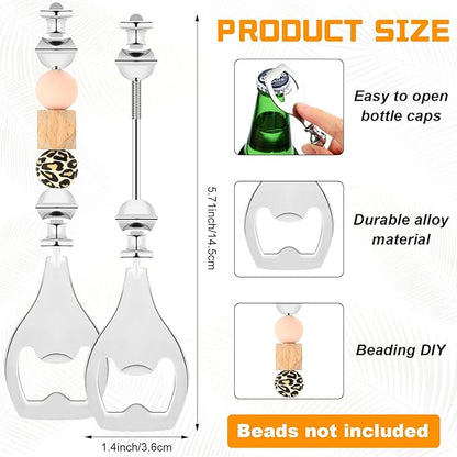 FoldTier 6 Pcs Beadable Beer Opener Reusable Bottle Opener Decorative for Bartenders DIY for Summer Birthday Wedding Christmas Party Favor (Silver)