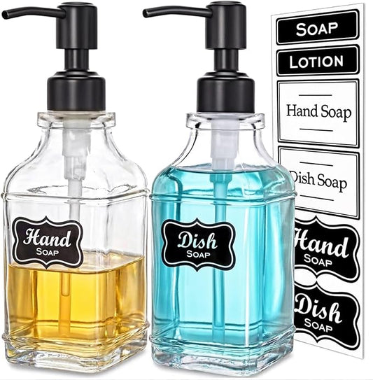 JASAI 2Pack Glass Soap Dispenser with Black Rust Proof Pump, Refillable Dish Soap Dispenser with for Kitchen and Bathroom. by JASAIHOME