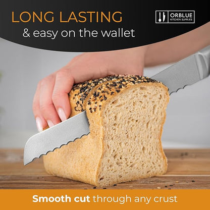 Orblue Serrated Bread Knife Ultra-Sharp Stainless Steel Professional Grade Bread Cutter - Cuts Thick Loaves Effortlessly - (8-Inch Blade with 5-Inch Handle), Yellow