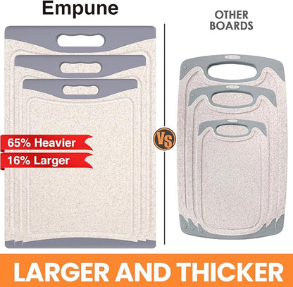 Extra Large Cutting Boards, Plastic Cutting Boards for Kitchen (Set of 3) Cutting Board Set Dishwasher Chopping Board with Juice Grooves Easy-Grip Handles, Beige, Empune - Image 2