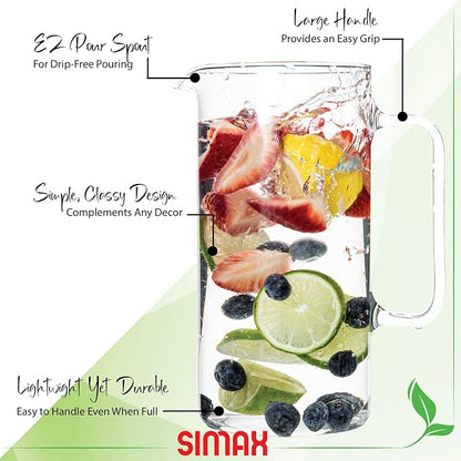 Simax Glass Pitcher, 64 Ounce (2 Quart) Borosilicate Glass, Made in Europe Hot and Cold Safe Iced Tea Pitchers for Drinks, Water, Lemonade Pitcher, Cocktail Jug, Sangria Pitchers - Image 4