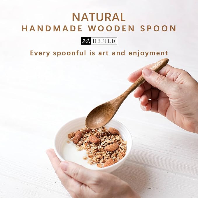 2 PCS Small Wooden Spoons, 5.8 Inch Honey Spoons for Tea, Acacia Wooden Honey Teaspoon for Coffee, Little Tiny Wood Spoons, Bamboo Table Spoon for stirring, Wooden Spoons for Utensils Set - Image 4