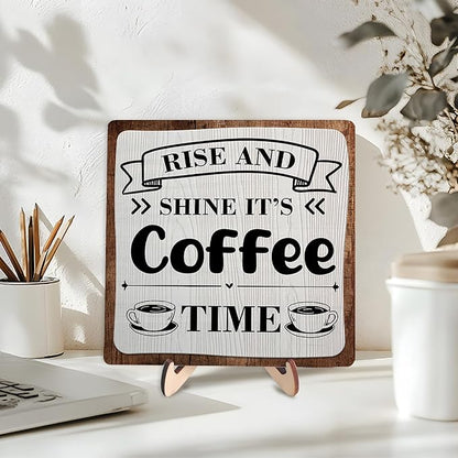 Coffee Bar Sign Plaque, Coffee Signs for Coffee Station, Vintage Coffee Sign Decor for Kitchen, Coffee Bar Accessories, Coffee Themed Gifts, Farmhouse Cafe Sign,Coffee & Tea Bar Decor Signs (Gray&Brown, 5.9x5.9inches) - Image 3
