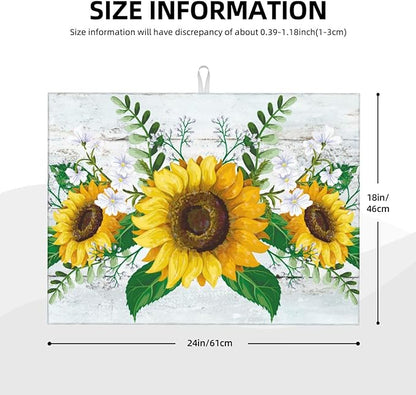 Sunflowers Dish Drying Mat XL Microfiber Kitchen Drying Mat Large Green Dish Drying Mats for Kitchen Counter Absorbent Quick Drying Pad 18x24 Inch