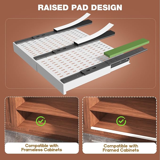 Seinloes 2 Pack Pull Out Cabinet Organizer Expandable Width(15"-25") and Depth(17"-24"),Slide Out Drawers With Raising Pad for Framed Cabinets,No Drill Roll Out Shelves for kitchen,Bathroom,White - Image 2
