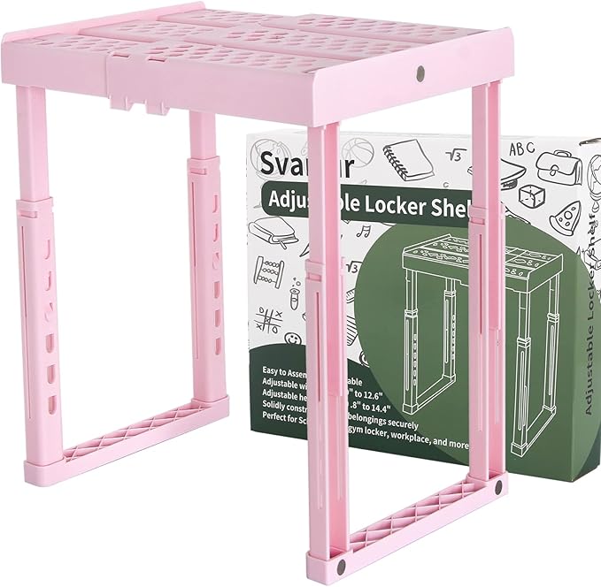 Svartur Adjustable Locker Shelf Pink Height and Width Adjustable Locker Organizer Shelf for School Locker, Stackable Locker Stand Tools for Gym Lockers, Office, Back to School Essentials