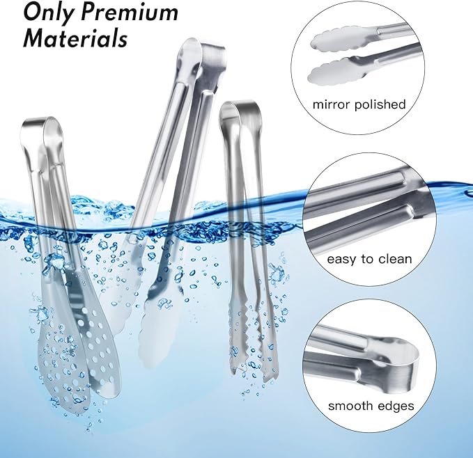 Serving Tongs,Buffet Tongs, Dmoera Stainless Steel Food Tong Serving Tong Small Serving Tongs Stainless Steel Mini Appetizer Tongs, Set of 12 - Image 4