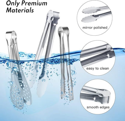 Serving Tongs,Buffet Tongs, Dmoera Stainless Steel Food Tong Serving Tong Small Serving Tongs Stainless Steel Mini Appetizer Tongs, Set of 12 - Image 4