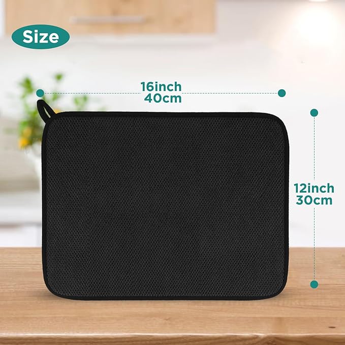 GeeRic Microfiber Dish Drying Mat, Super Absorbent Kitchen Dish Drying Pad, Reversible for Countertop, 12*16 inch Black - Image 2