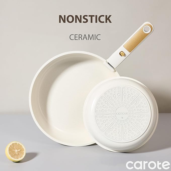 CAROTE 6pcs Pots and Pans Set Non Stick, Cookware Sets, Kitchen Set, Oven/Fridge Safe, Space Saving Pots Set, Nonstick Cooking Set with Versatile Detachable Handle, Induction RV Set - Image 3