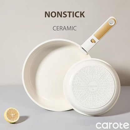CAROTE 6pcs Pots and Pans Set Non Stick, Cookware Sets, Kitchen Set, Oven/Fridge Safe, Space Saving Pots Set, Nonstick Cooking Set with Versatile Detachable Handle, Induction RV Set - Image 3