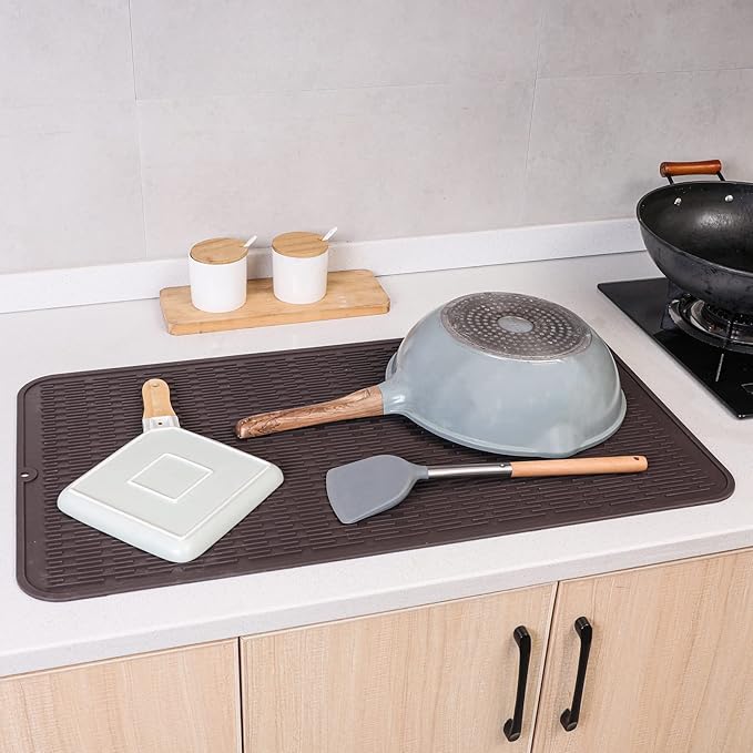 MicoYang Silicone Dish Drying Mat for Multiple Usage,Easy clean,Eco-friendly,Heat-resistant Silicone Mat for Kitchen Counter or Sink,Refrigerator or Drawer Liner Coffee 4XL 32 inches x 18 inches - Image 8