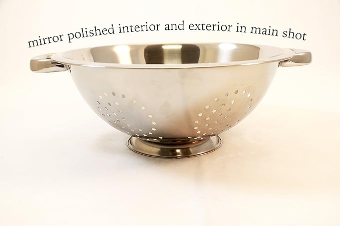 EXCELSTEEL Heavy Duty Stainless Steel Colander 5 Qt | Easy Grip Handles | Self-Draining Base | Mirror Polished | Dishwasher Safe | Pack of 1 - Image 3