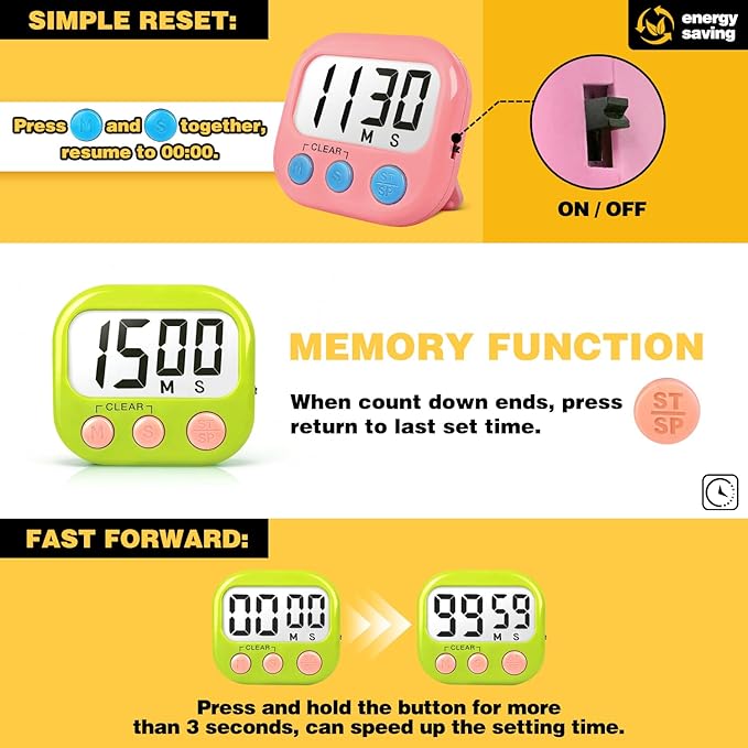 Classroom Timers for Teachers Kids Large Magnetic Digital Timer Teacher Supplies 2 Pack-Green Pink - Image 5